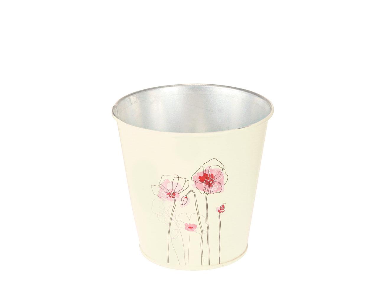 Übertopf m. Blumenmuster Metall creme-rosa D12,5cm