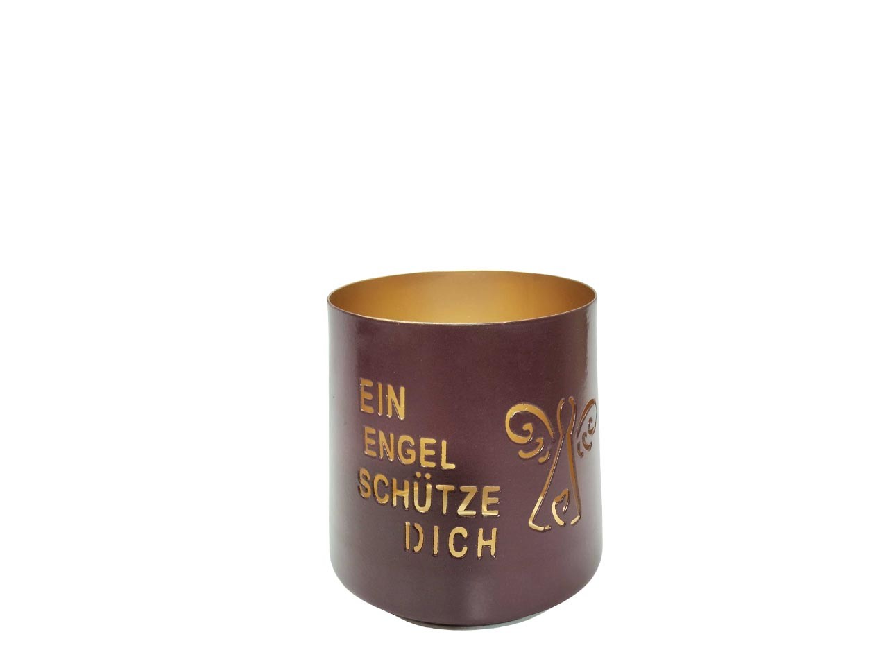 Windlicht "Ein Engel schütze Dich" Metall bordeaux D10cm