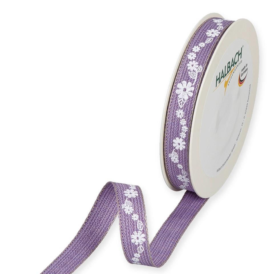 Druckband Blumenranke 15 mm 20 Meter violet/white 523