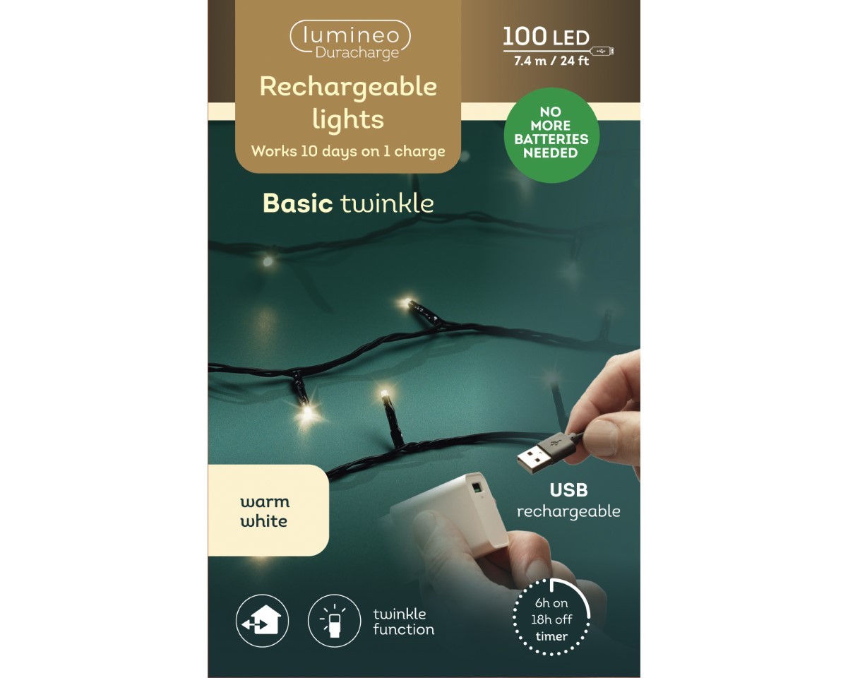 Lichterkette aufladbar 100LED L7,42mtr außen/innen