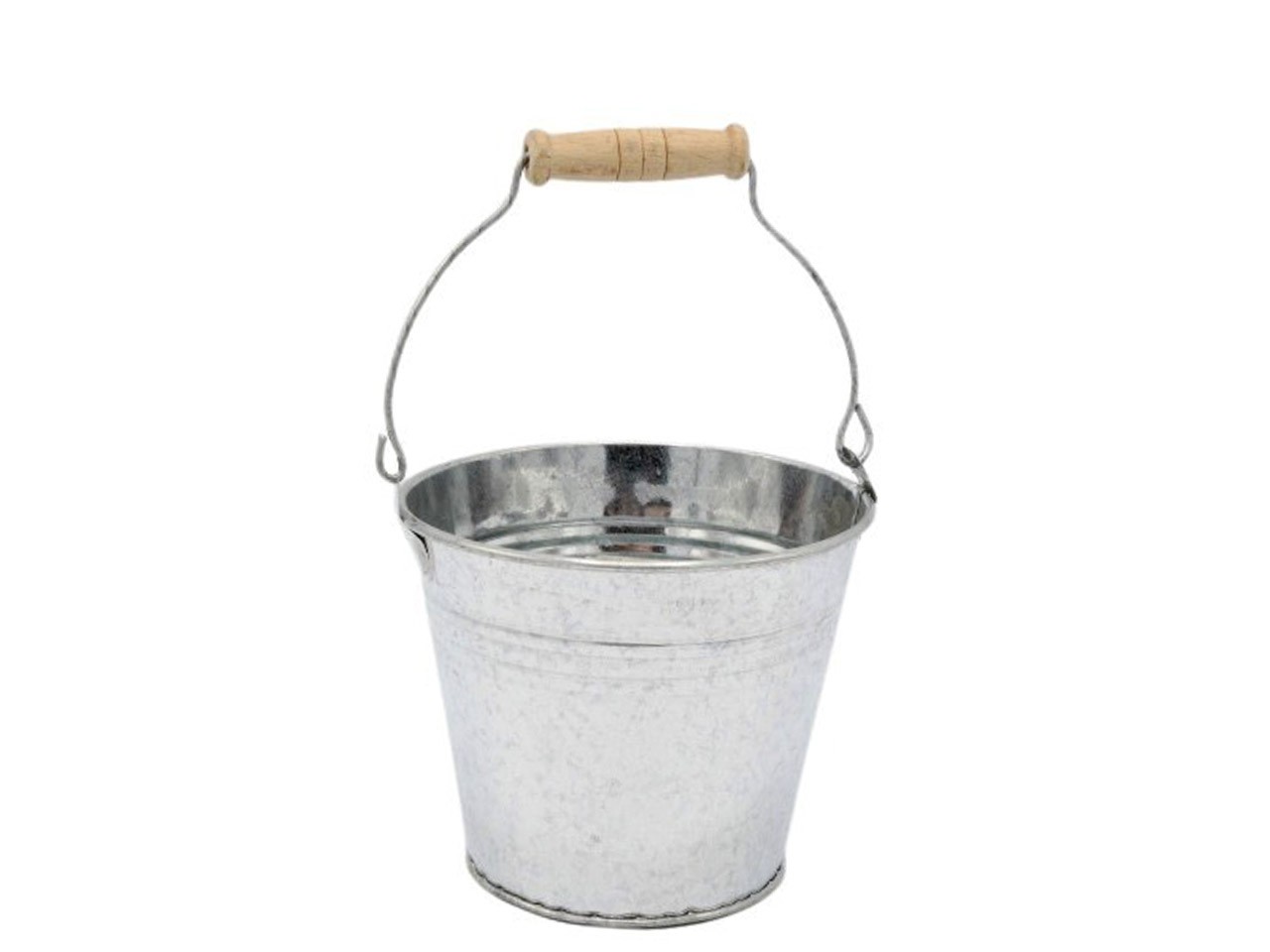 Übertopf m. Holzgriff zink-glanz D14cm