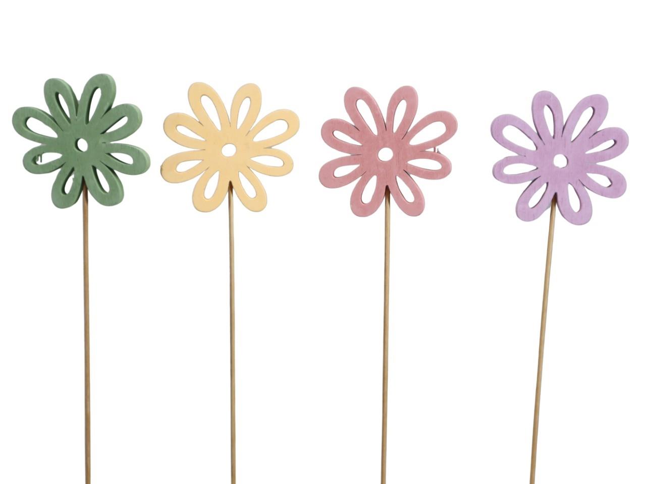 Stecker Blume Holz 7cm gelb,flieder,rosa,grün sort.