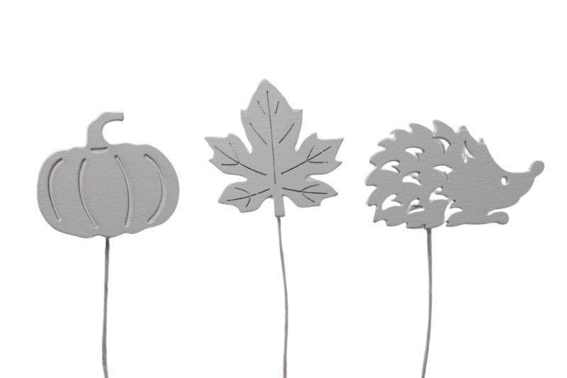 Igel Kürbis Blatt Stecker Roben 6,5+5cm, weiss