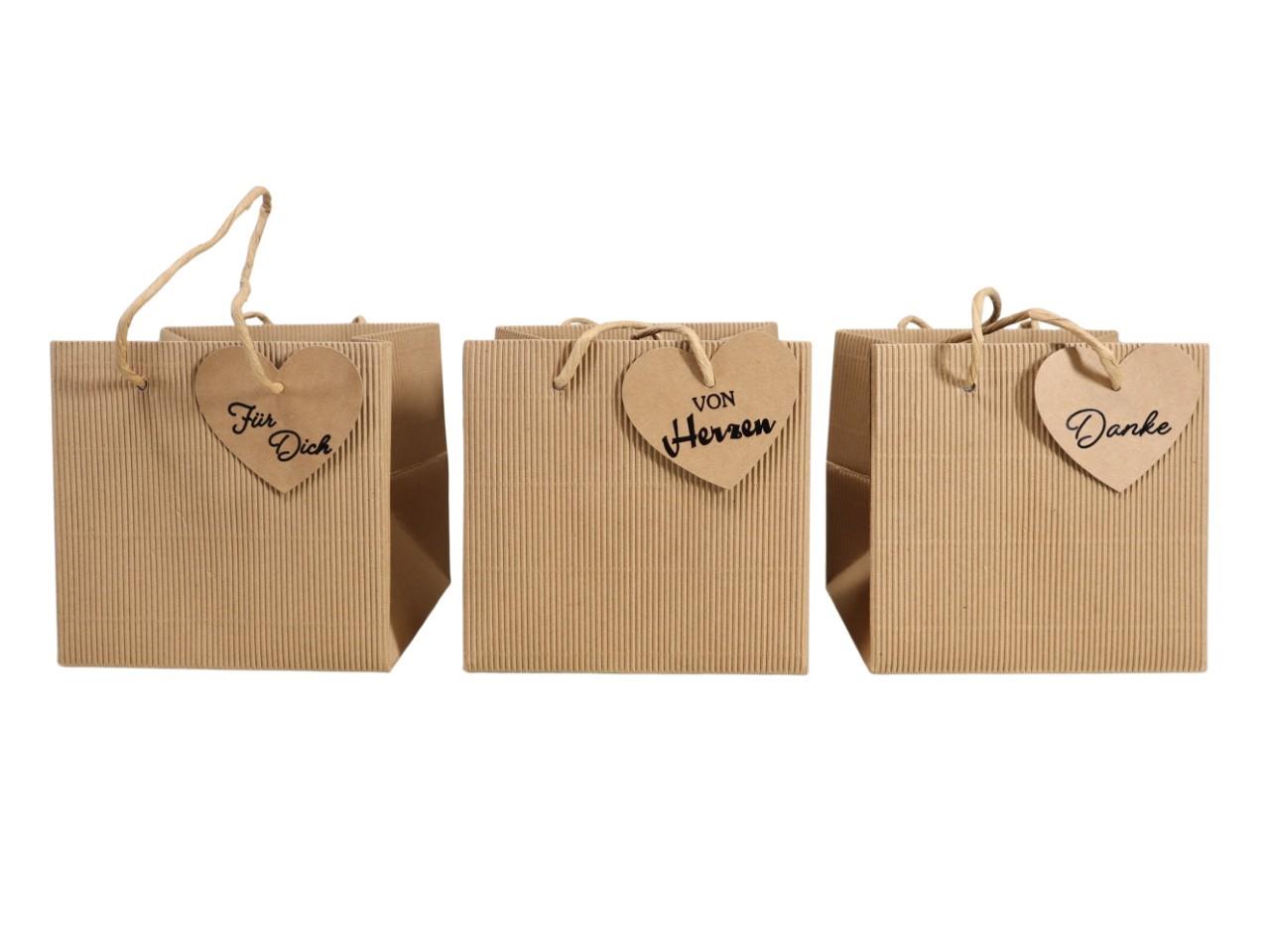 Pflanztasche Ribbel Papier m. Herzanhänger natur D14x14cm