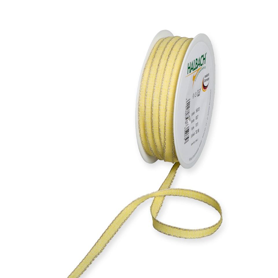 Leinenband m. Kante 7 mm 30 Meter lemon/linen 911 Leinenband m. Kante 7 mm 30 Meter lemon/linen 911