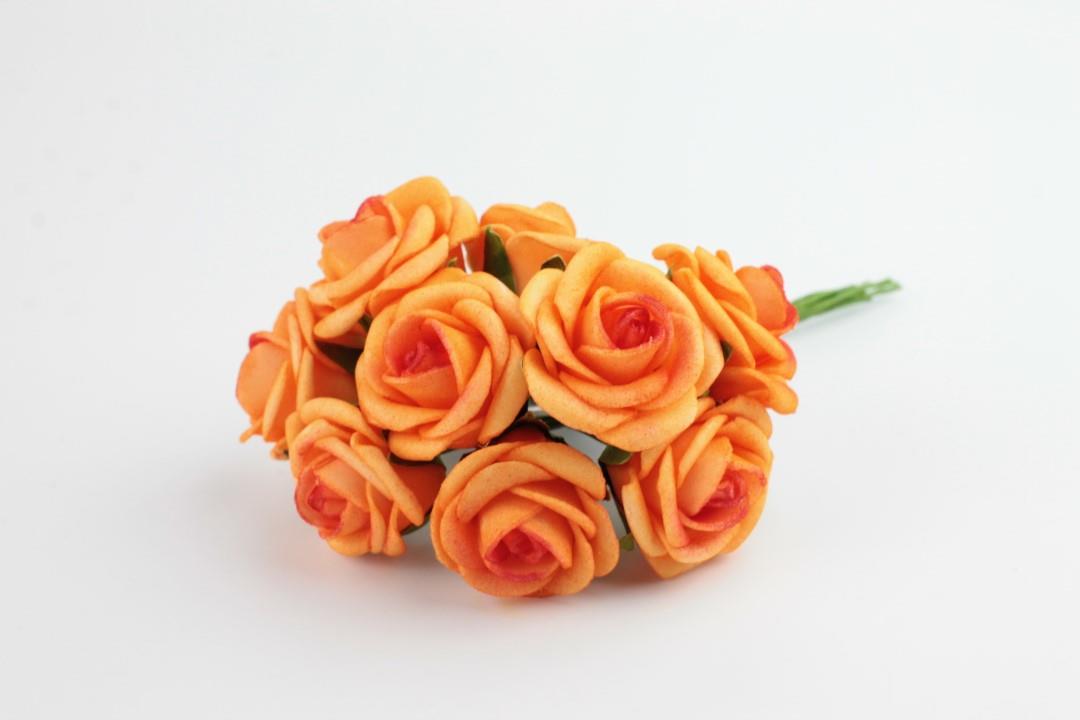 Foam Rose mit 9Blüten gebündelt orange 2cm
