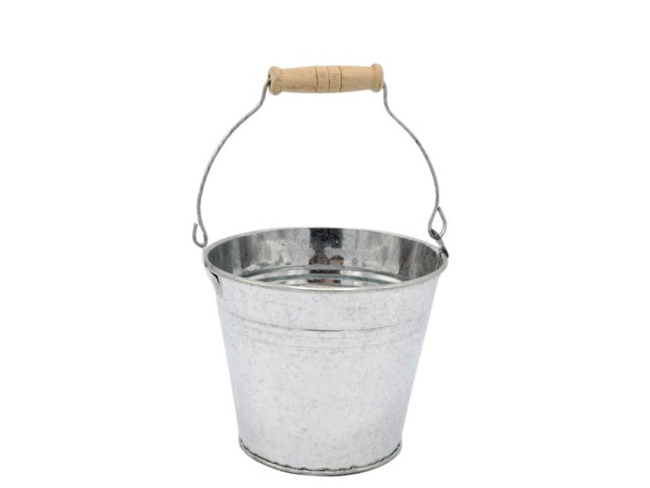 Übertopf m. Holzgriff zink-glanz D14cm Übertopf m. Holzgriff zink-glanz D14cm
