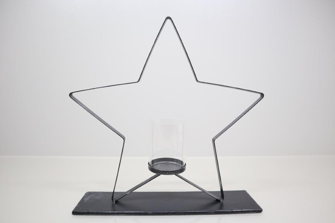 Kerzenhalter Stern Metall m. Glas schwarz D40cm