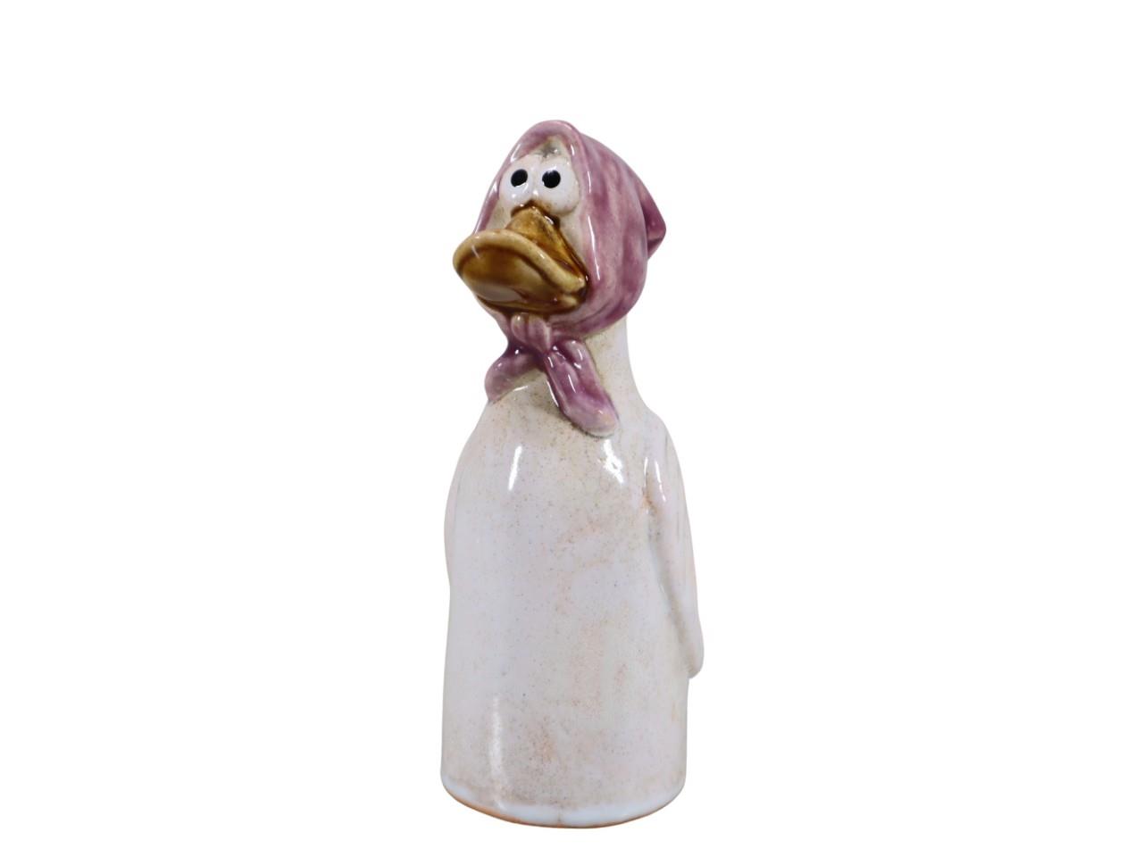 Ente m. Kopftuch stehend Keramik flieder/creme H17,5cm