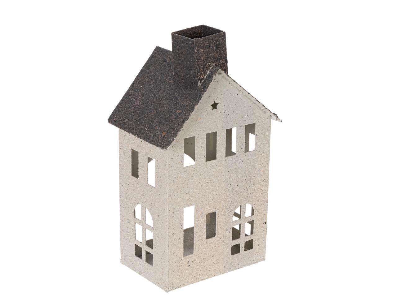 Haus f. Teelicht Metall creme+braun-antik D12x8xH24cm