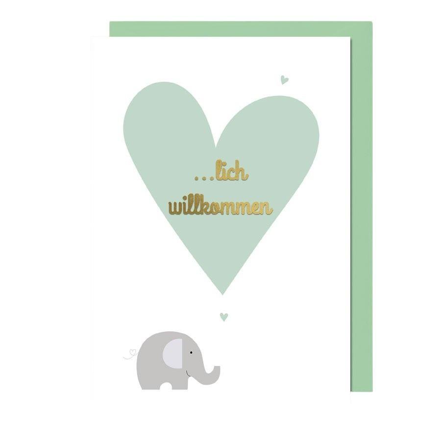 Karte ....lich willkommen Baby grün 12x17 cm m. Kuvert