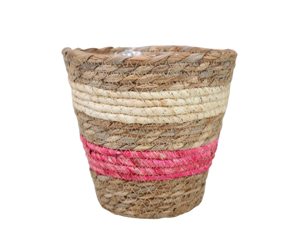 Pflanzkorb Gras geflochten D19xH17cm natur-weiß-rosa