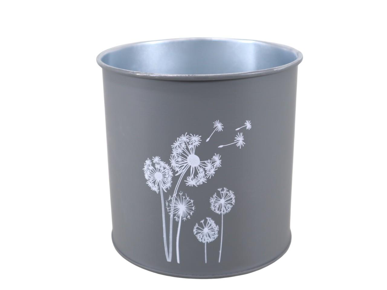 Übertopf m. Löwenzahn Metall dunkelgrau 13cm NETTO