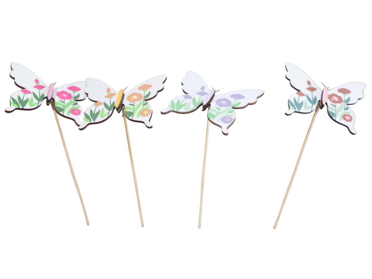 Stecker Schmetterling Blumenmotiv Holz farbmix D8cm