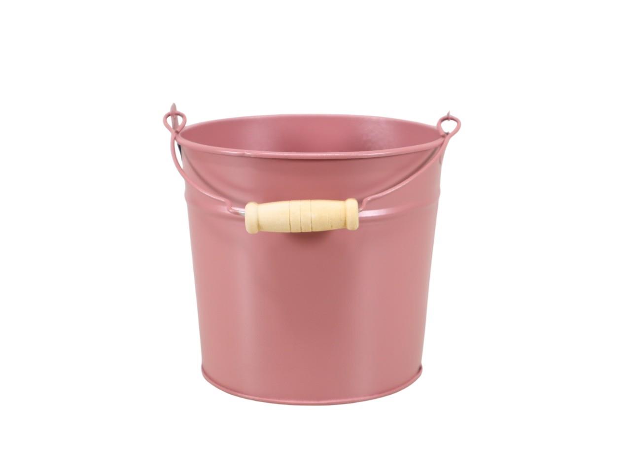 Übertopf mit Henkel Metall altrosa D13,5cm
