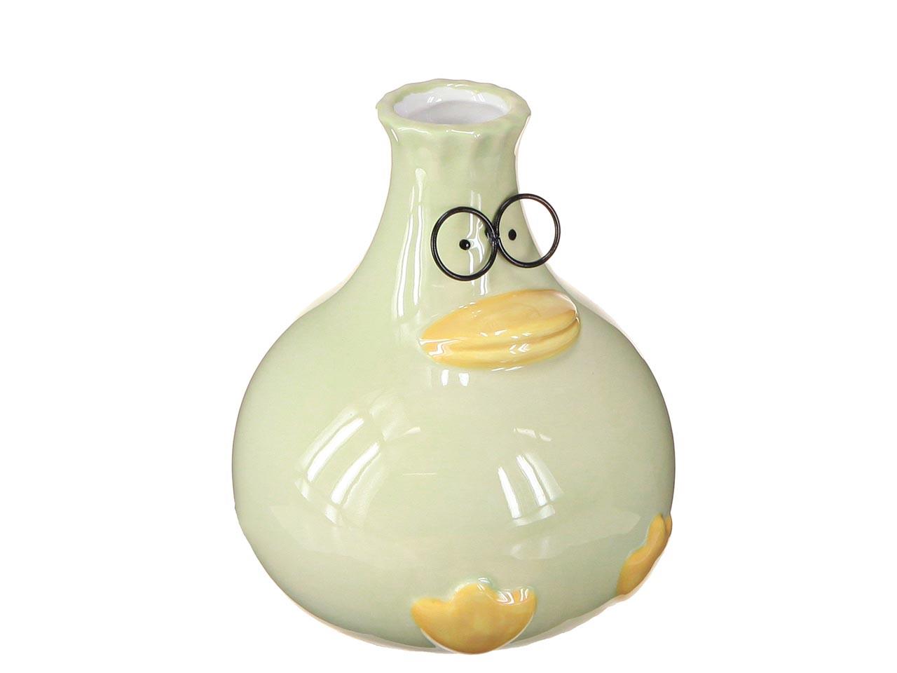 Vase rund Ente m. Brille Porzellan pastellgrün D12xH15cm