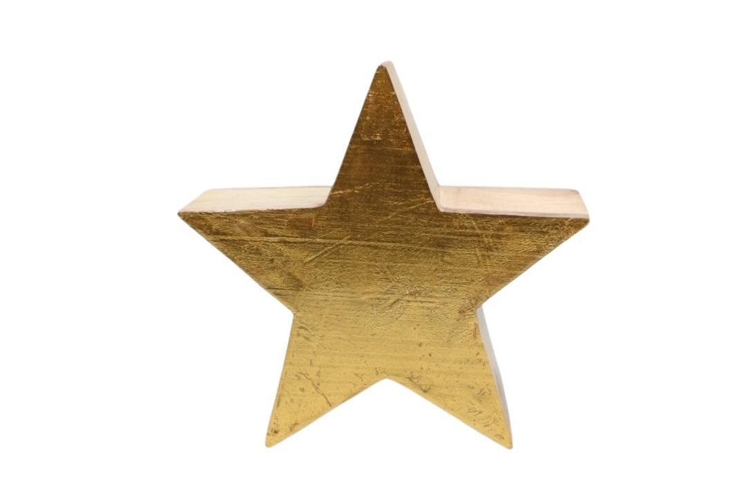 Stern stehend Mangoholz gold D25x10cm