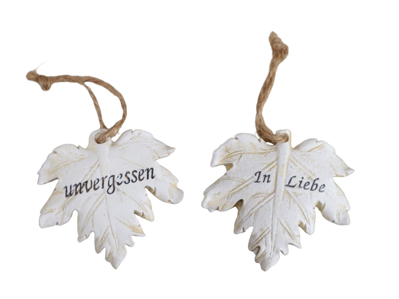 Ahornblatt m. Schriftzug Trauer Polyresin creme 8,6x8cm
