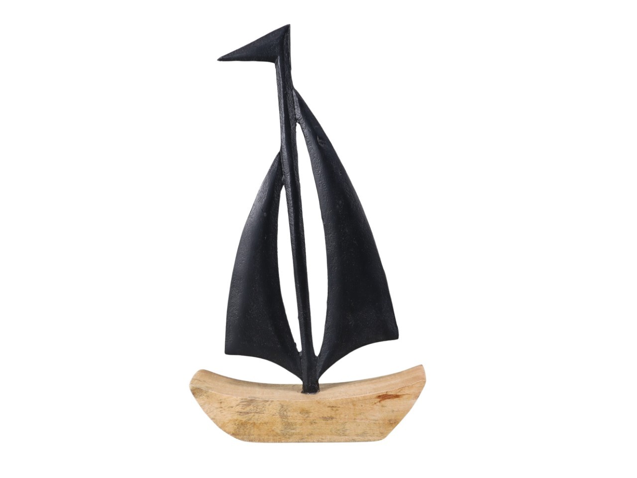 Segelboot stehend auf Holz natur/Aluminium schwarz H30cm