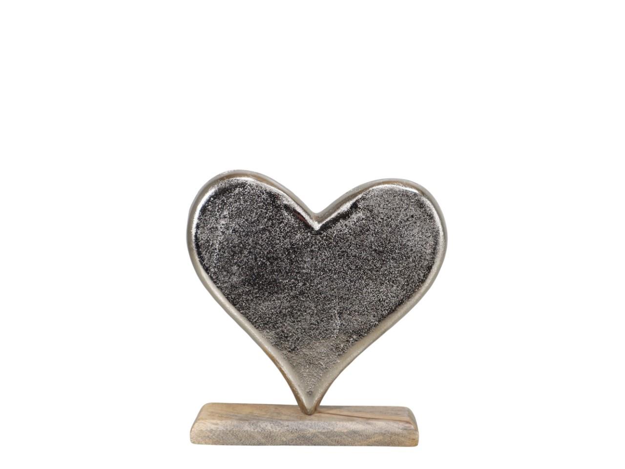 Herz stehend Aluminium silber auf Holzplatte H20cm Herz stehend Aluminium silber auf Holzplatte H20cm