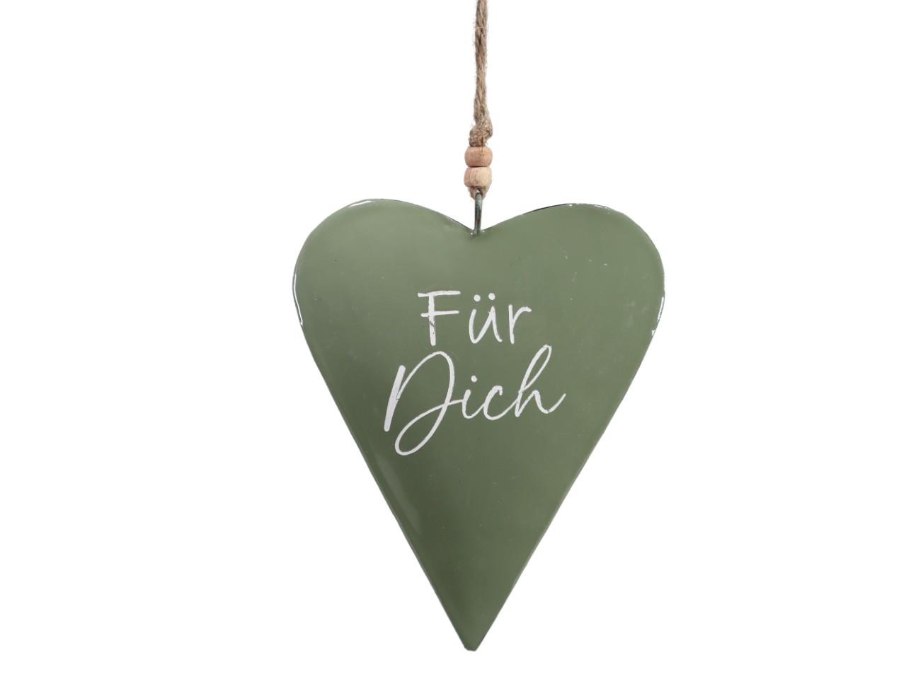 Herz hängend "Für Dich" Metall grün&weiß D18x14cm