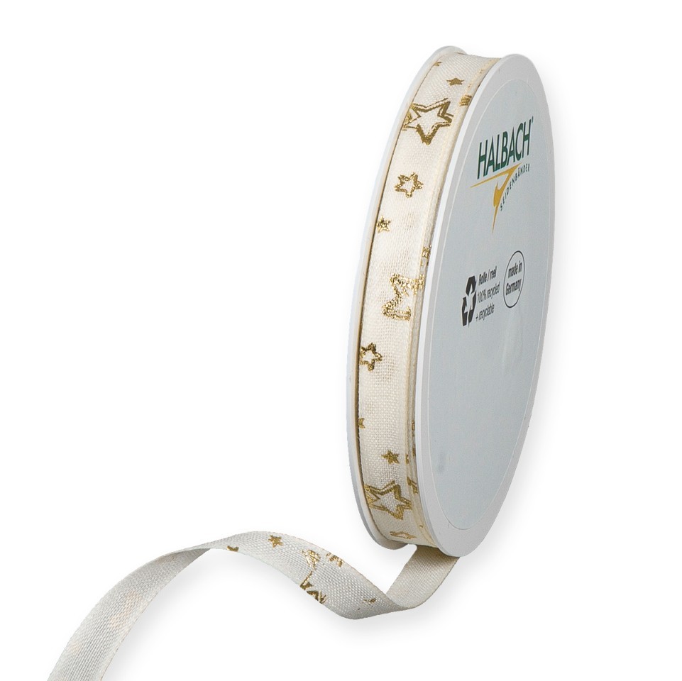 Druckband Sternchen 10 mm 20 Meter creme/gold 370