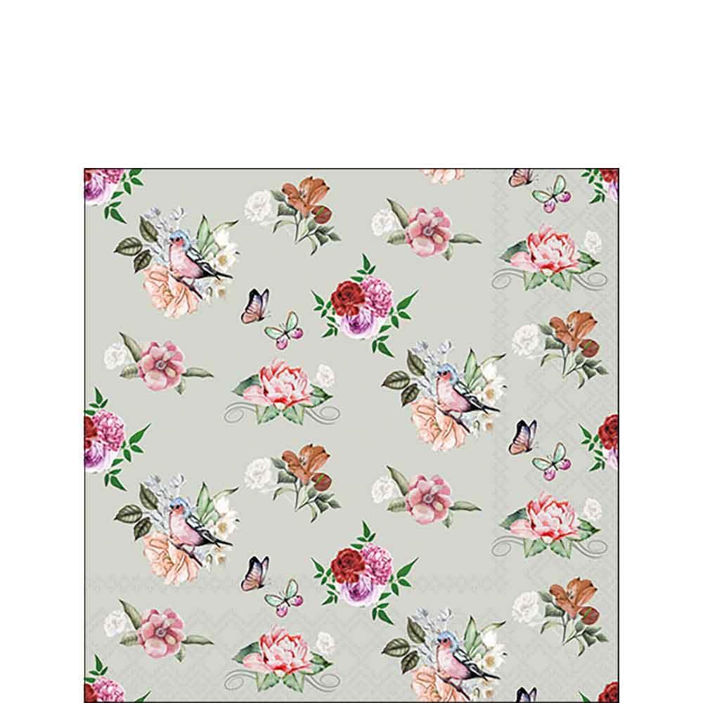 Serviette 25x25 cm Charlotte stone mit rosa Rosen