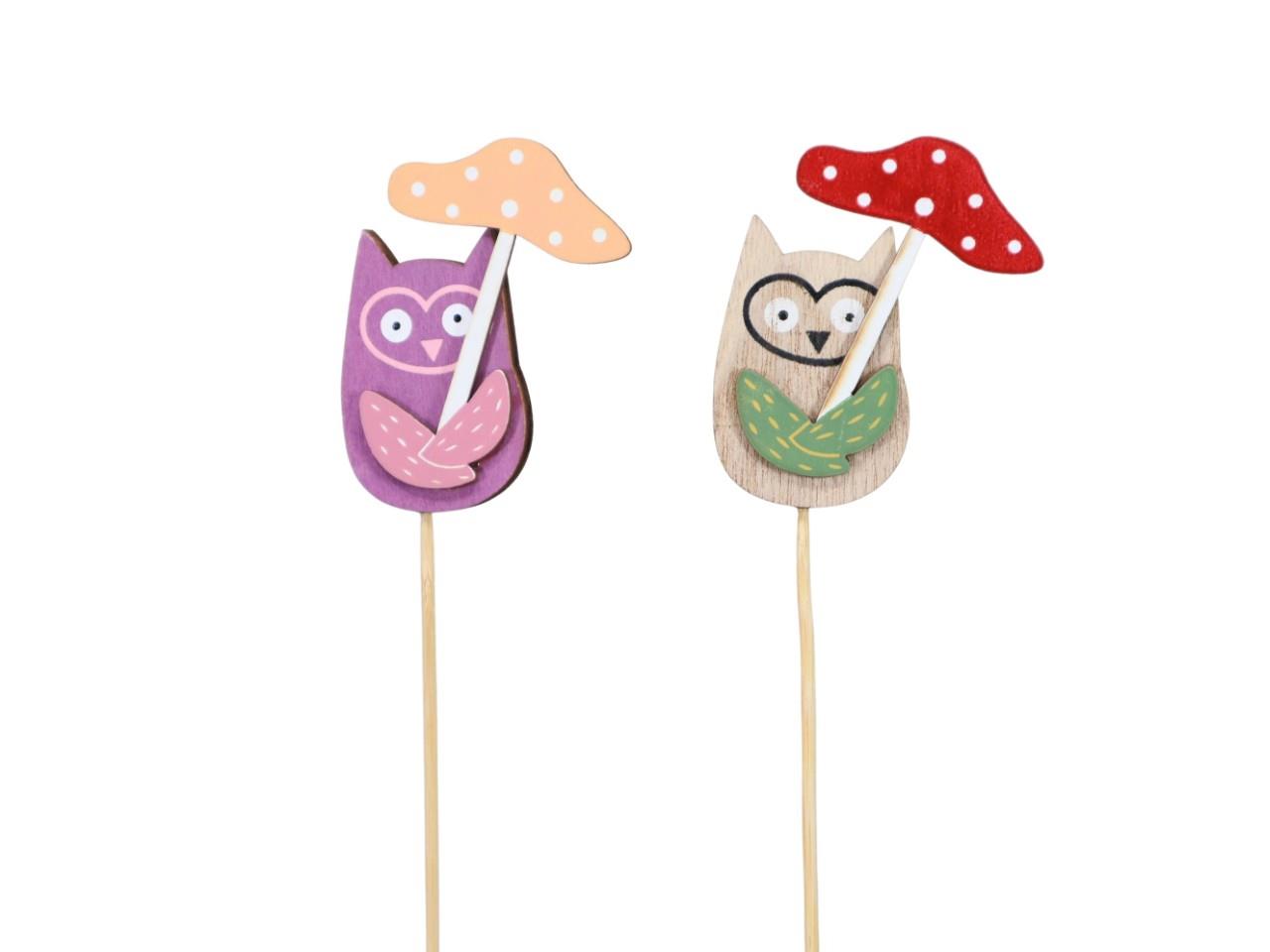 Stecker Eule mit Pilz Holz farbmix D5,5x7cm + Pin Stecker Eule mit Pilz Holz farbmix D5,5x7cm + Pin