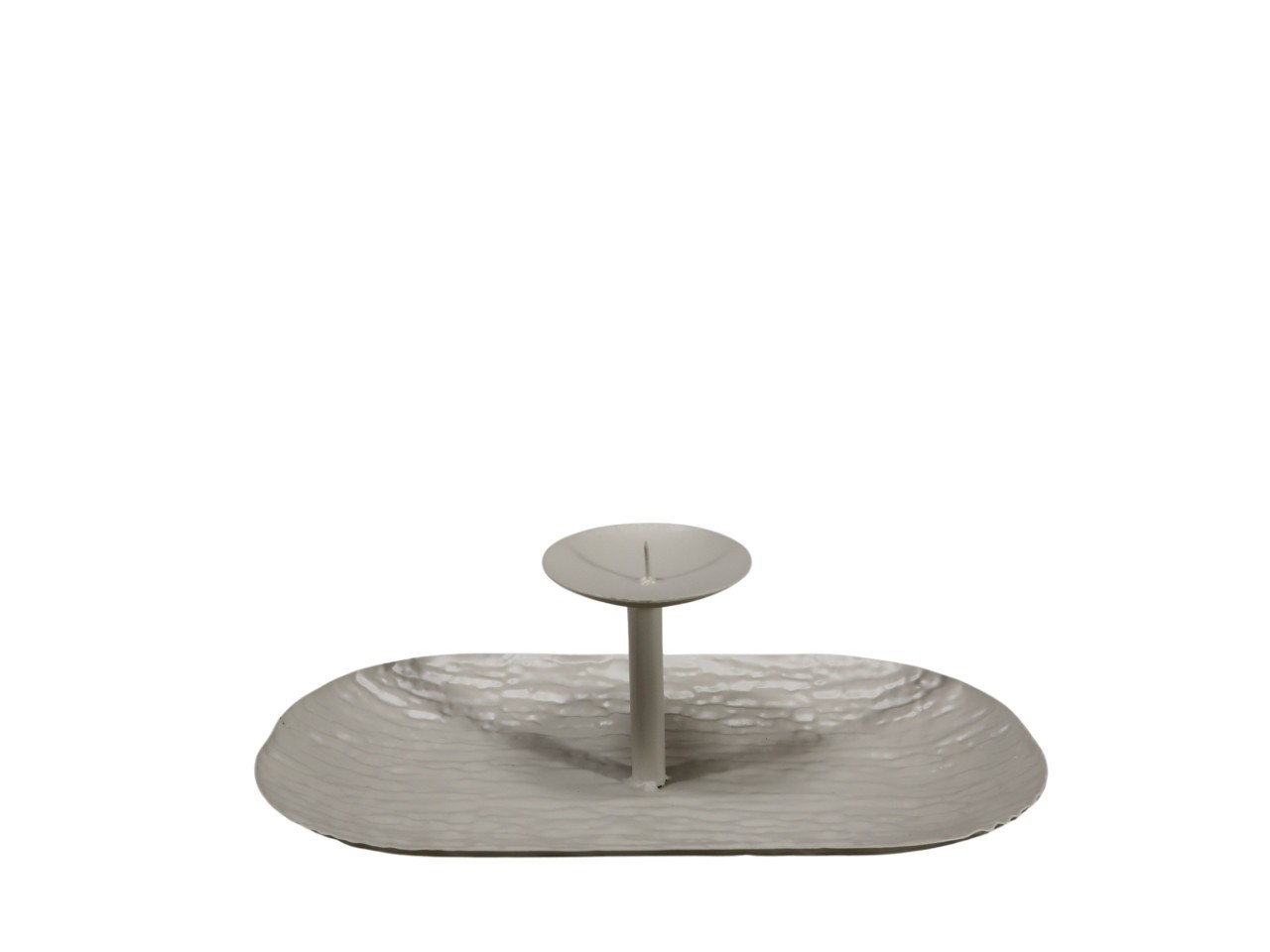 Schale oval mit Kerzenhalter Metall taupe matt L26x15xH11cm