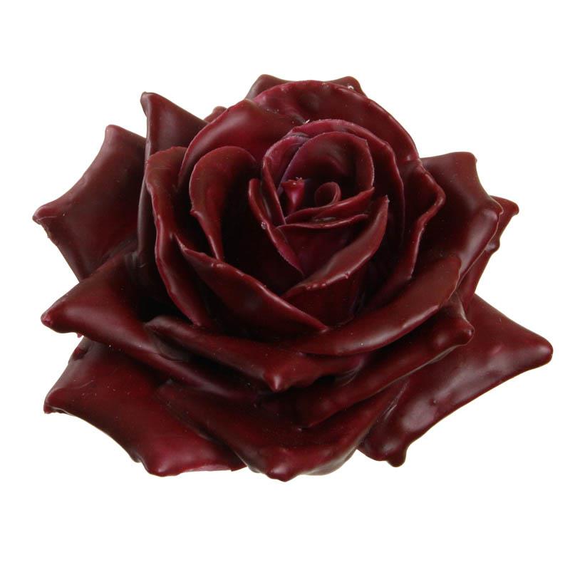Rosenblüte Wachs 10cm burgund in Holzbox