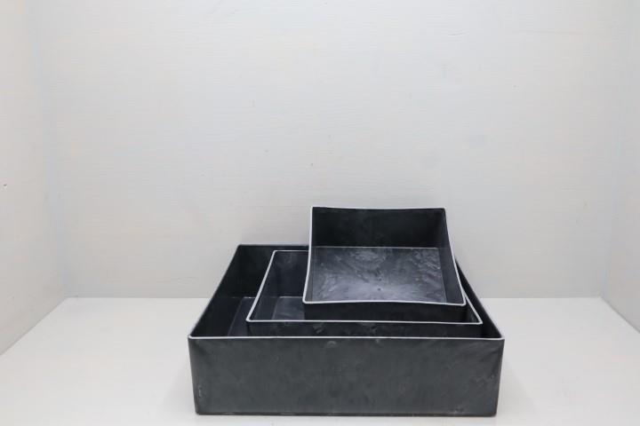 Schale Set/3 KARA natur-schwarz Plastik 25x25/20x20/15x15cm