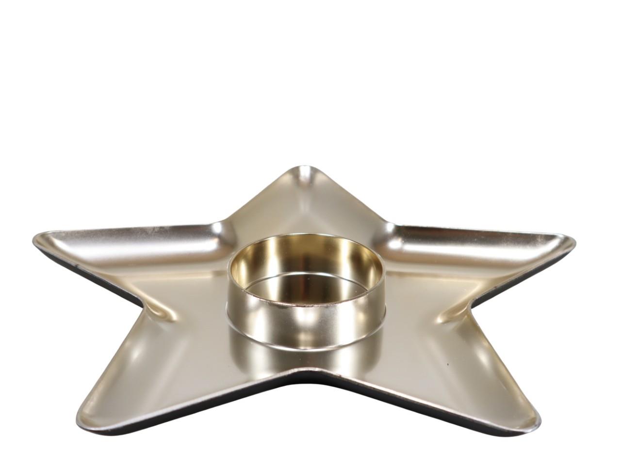 Teller Stern m.Teelichthalter(D8cm) Kunststoff gold 30 cm