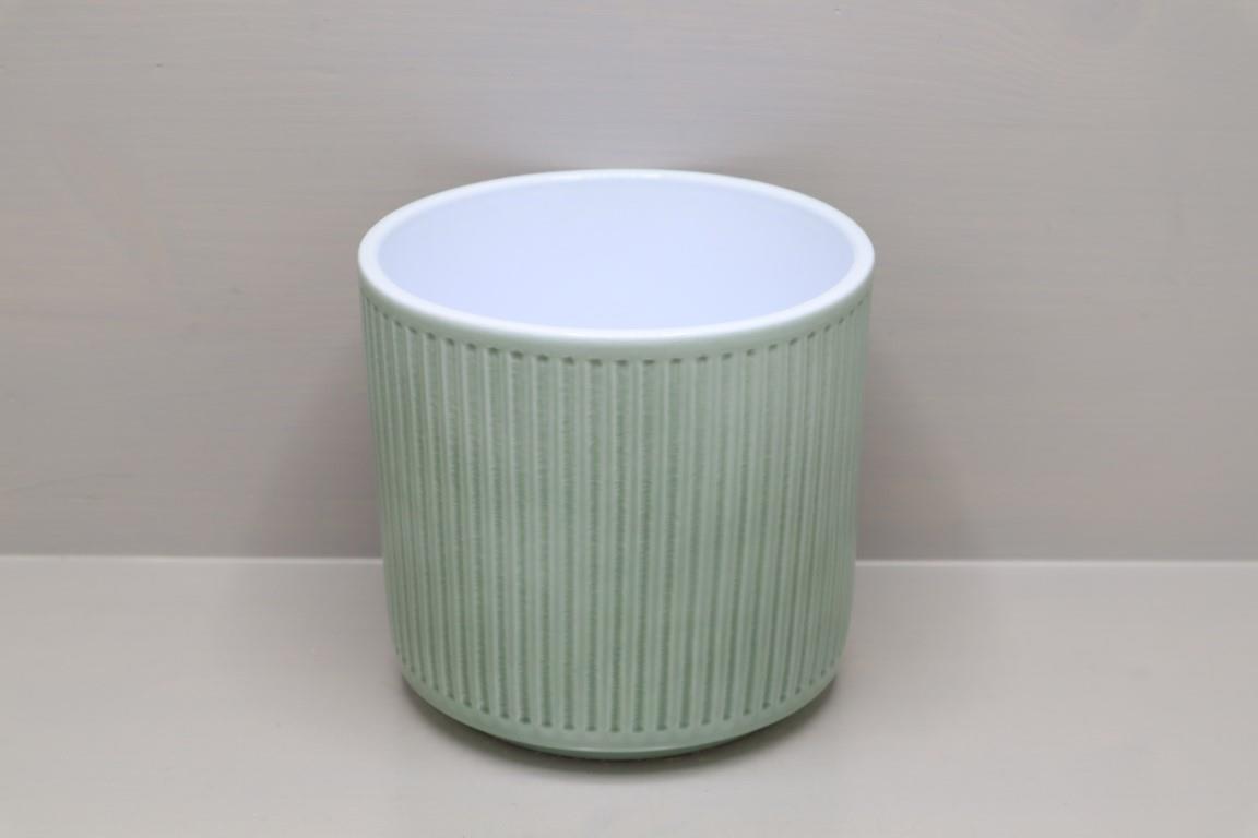 Keramikübertopf Serie 995 "Stripes" 13cm salbeigrün