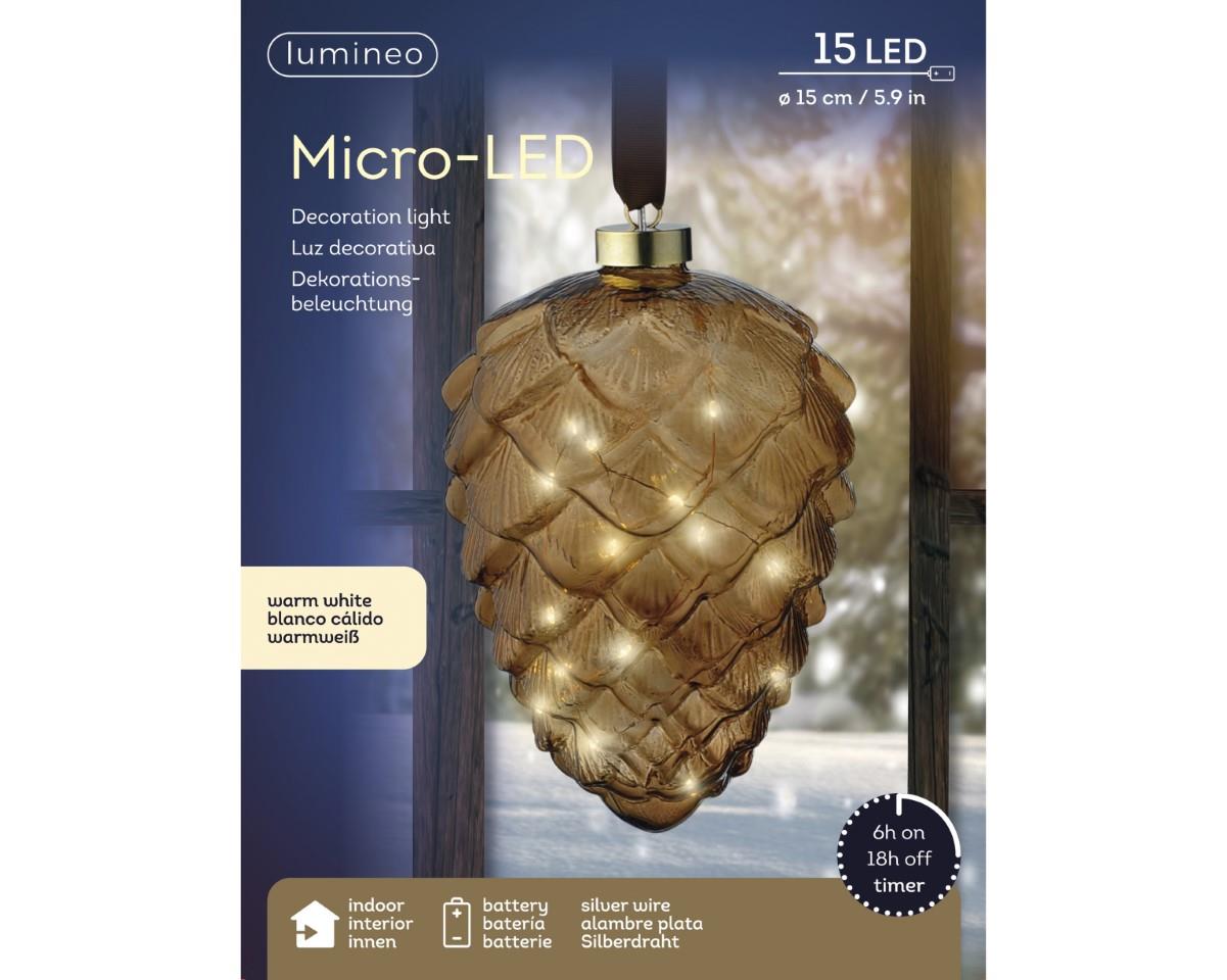 Glaszapfen hängend gold inkl. Micro 15 LED indoor D15x21cm