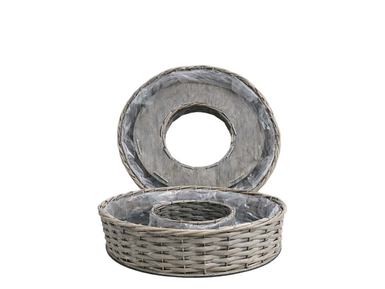 Pflanzring Weide m. Holzboden Set/2 grau D40/30cm