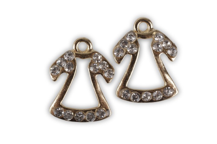 Schutzengel m. Öse und Glasdiamanten Metall  gold 2cm